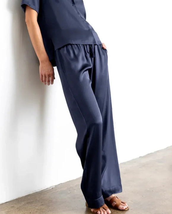 Go Silk Pants - Go Silk Go Luxe Wide 100% silk Pants Relaxed Wide Leg Elastic Pet M A010829